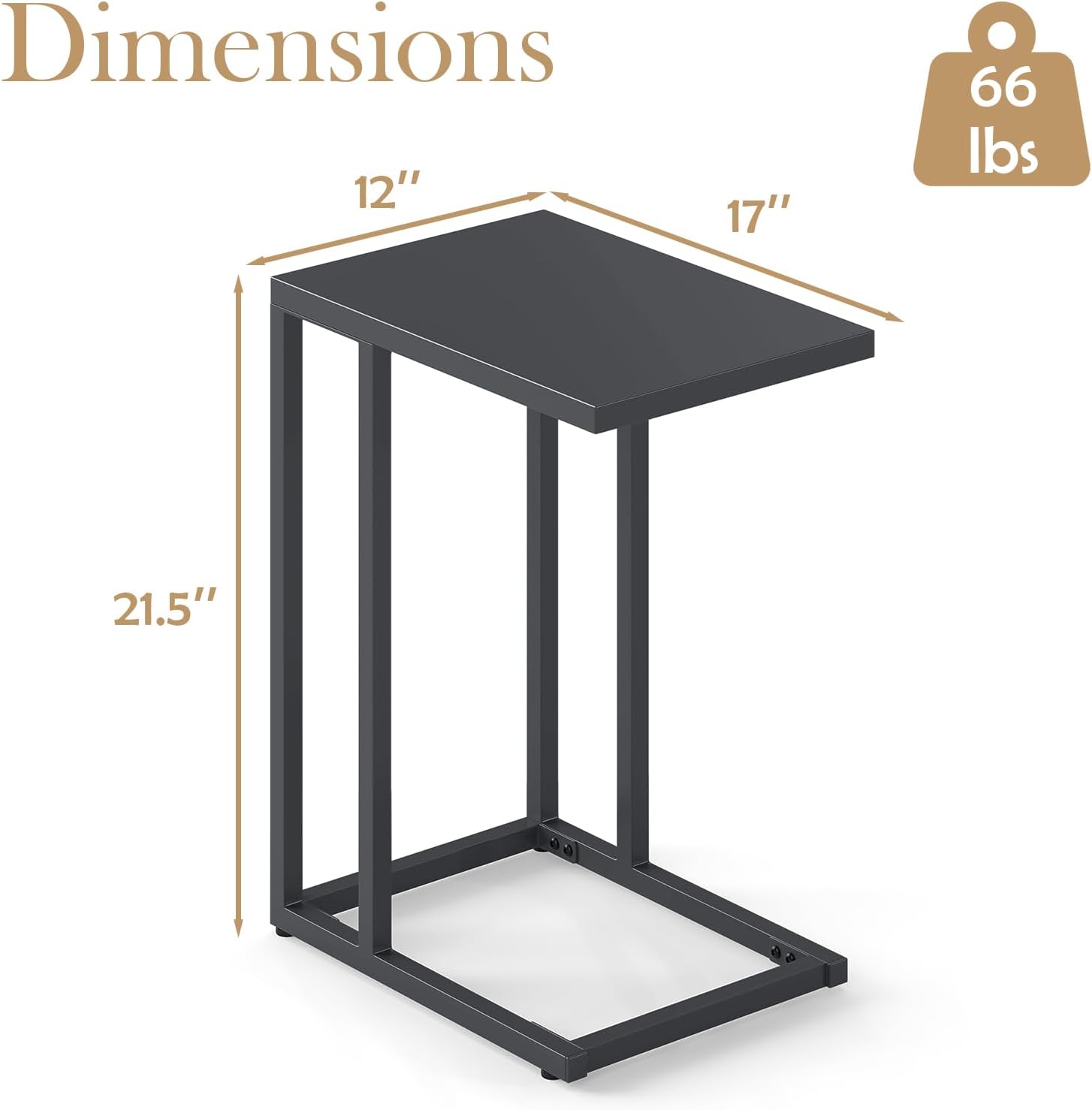 Tangkula C-Shaped End Table, Modern Small TV Tray with Metal Frame, Adjustable Foot Pads, Industrial Couch Sofa Side Table for Living Room Bedroom Office (2, Dark Gray)