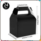 Hooqict 24 Pack Black Party Favor Treat Boxes Paper Gable Gift Boxes with Handles for Party Favors Snack Goodie Candy Cookie Desserts, 6.7x5.1x3.5 Inch