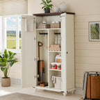 YITAHOME 67" Kitchen Pantry Cabinet, 4 - Tier Cupboard with Adjustable Shelves, Hooks & Detachable Hanging Rods, Buffet Sideboard for Living & Dining Rooms, White