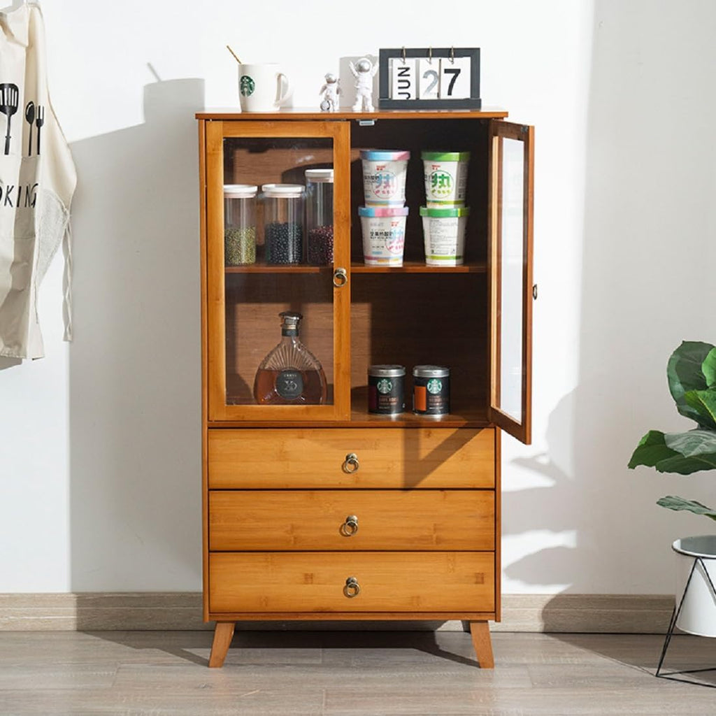 Kitchen Sideboard, Bamboo Pantry Dining Cupboard Buffet Cabinet Storage Cabinet with 2 Acrylic Doors for Living Room Dinning Room