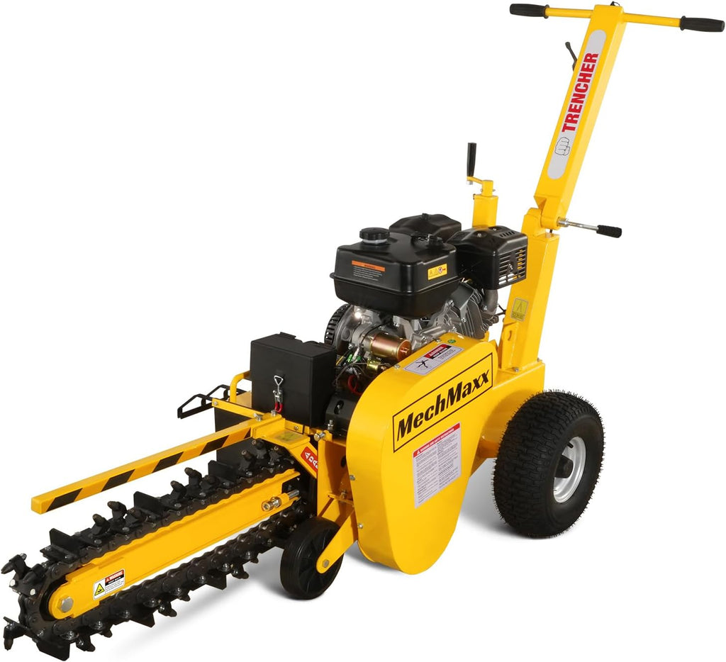 420cc 15HP E-Start Gas Powered Cable Ditching Trencher, 24'' Trench Depth, 27pcs Carbide Alloy High-Pressure Teeths, TCR1500 (Yellow)