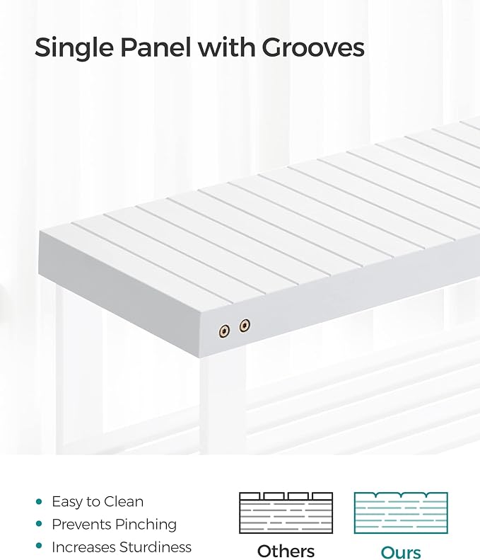 SONGMICS Shoe Rack Bench, 3-Tier Bamboo Shoe Storage Organizer, Entryway Bench, Holds Up to 286 lb, 11.3 x 27.6 x 17.8 Inches, for Entryway Bathroom Bedroom, Cloud White ULBS004W01
