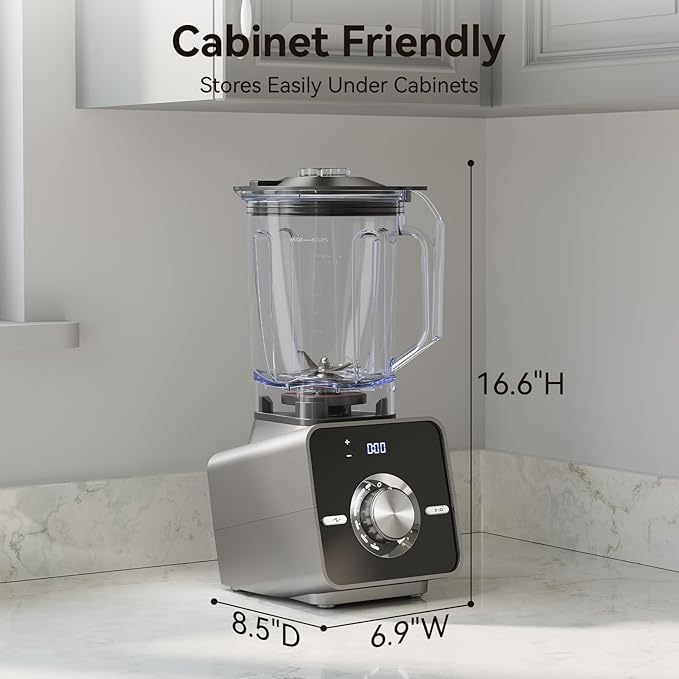 Home Blender, 1400W High-Speed Blender for Ice Crushing Power, Stainless Steel Blades, Kitchen Timer, 10 Speeds, 6 Programs for Smoothies, Frozen Drinks, Self-Cleaning, 64oz Bulk Production