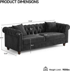 ONBRILL 82 Inch Chesterfield Sofa, 23 Inch Deep Seat Velvet Couch for Living Room, Button Tufted Couch with Rolled Arms, 2 Throw Pillows, Comfy Vintage Loveseat Sofa for Apartment, Black