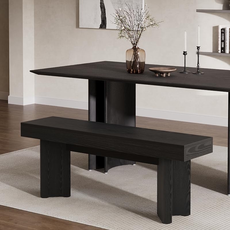 Tribesigns Farmhouse Wooden Dining Bench, 47" Indoor Entryway Bench with Sturdy Frame for Dining Room, Livingroom, Hallway, End of Bed (Black)