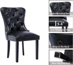 EALSON Modern Black Dining Chairs Set of 8 Mid Century Leather Dining Room Chairs with Wood Legs Tufted Upholstered Kitchen Side Chairs with Nail Head Trim for Dining Room/Living Room, Back with Ring