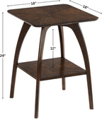 Sandstone Home LAX Mid-Century Modern Square End Table with Starburst Top – 18” Accent Table with Shelf, Rich Espresso Brown Finish, Retro Side Table or Nightstand for Living Room or Bedroom