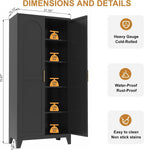 RYH Metal Pantry Cabinet with Doors & 3/4 Shelves, Kitchen Storage Cabinet, Large White Utility Cupboard for Kitchen, Dining Room, Office, Living Room (Black, 70.87" H×31.5" W×15.7" D)