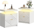 White Nightstand with Charging Station and LED Lights, Smart Night Stand, Modern Bedside Table with Drawers, RGB Lights, Power Outlets, USB and Type-C Ports, End Side Table for Bedroom Office (2)