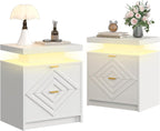 White Nightstand with Charging Station and LED Lights, Smart Night Stand, Modern Bedside Table with Drawers, RGB Lights, Power Outlets, USB and Type-C Ports, End Side Table for Bedroom Office (2)