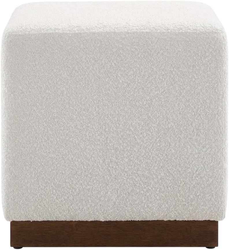 Brown 17" Square Boucle Upholstered Ottoman, Indoor-Outdoor Seating, Plush Fabric, Durable Construction, Versatile Home Decor Accent