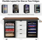 Merax 72" L White Rolling Kitchen Island with Fridge Storage Space | Coffee Bar Cabinet Kitchen Table on Wheels with Drop Leaf, 4 Drawers, Sliding Barn Door and Glass Holder