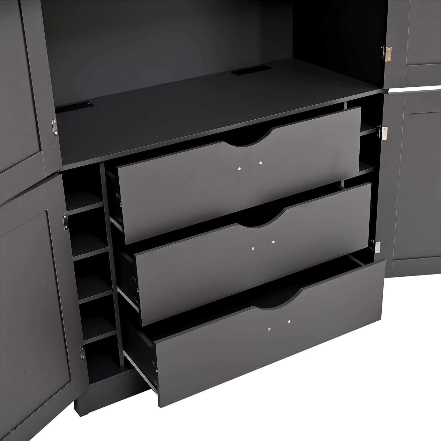Polibi 80.1" Tall Freestanding Kitchen Pantry Cabinet, Large 41.3" Wide Shaker Style Storage Cupboard with 2 Power Outlets, Adjustable Shelves, 3 Drawers, Wine Rack & Countertop, Grey
