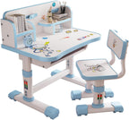 Kids Desk and Chair Set,Height Adjustable Children Study Desk Chair Set,School Student Writing Desk Table with Drawer Bookstand,Ergonomic Student Learning Table Desk Chair for Girl Boy, Blue C