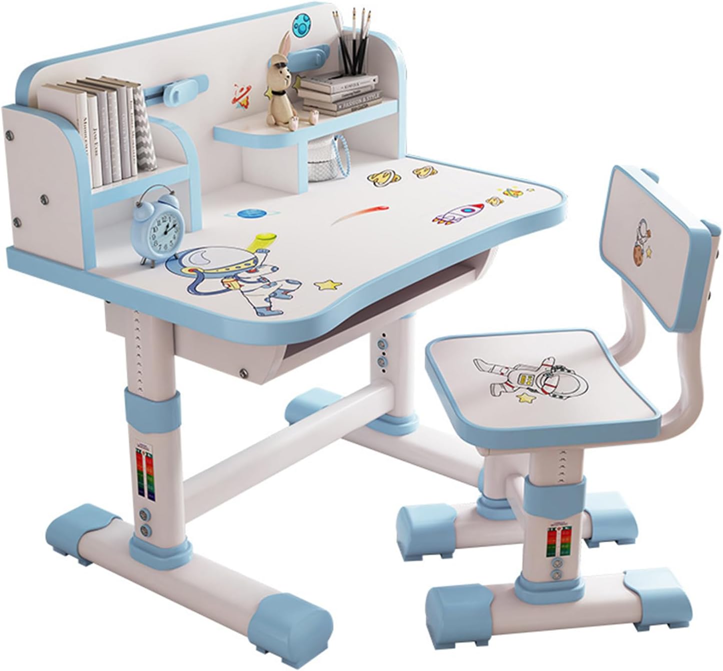 Kids Desk and Chair Set,Height Adjustable Children Study Desk Chair Set,School Student Writing Desk Table with Drawer Bookstand,Ergonomic Student Learning Table Desk Chair for Girl Boy, Blue C