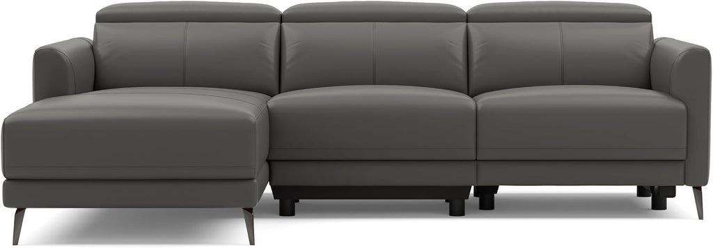 Valencia Andria 99.5" Reclining Leather Sectional Sofa, Reclining Couch with Left Hand Chaise | Italian Nappa 11000 Top Grain Leather | Power Reclining Seat with Adjustable Headrests - Cloudy Grey