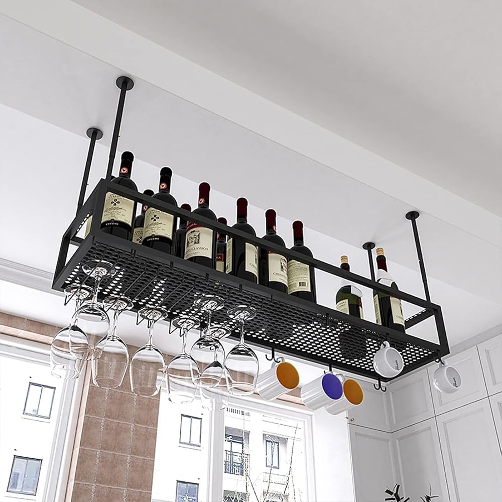 Adjustable Ceiling Wine Glass Rack - Iron Hanging Wine Bottle Holder 11.8-23.6 Inch Height Wall-Mounted Wine Shelf for Kitchen Bar Cafe - 80cm Size