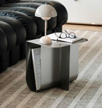 Modern Stainless Steel Side Table, Minimalist Storage Coffee Table,Accent Table，Curved Design, for Living Room, Office (Silver)