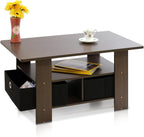 Furinno Andrey Coffee Table, Small Modern Center Table with Storage and Bin Drawer, Side Table for Living Room, Bedroom, Home Office, Dark Brown