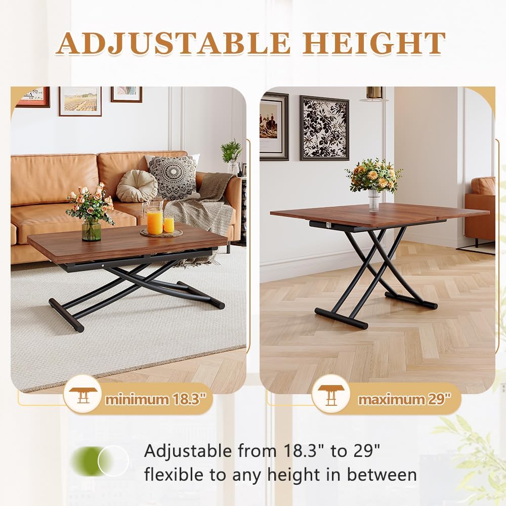 Adjustable Height Coffee Table to Dining Table, Lift Top Foldable Dining Table with Expandable Top & Wheels, Convertible Coffee Table for Small Spaces & Apartments