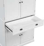Polibi Freestanding Pantry Cabinet with 4 Doors & 1 Drawer, 3 Adjustable Shelves & Pull-Out Trays, Shaker Style Kitchen Storage for Dining Room, Living Room, Entryway (White)