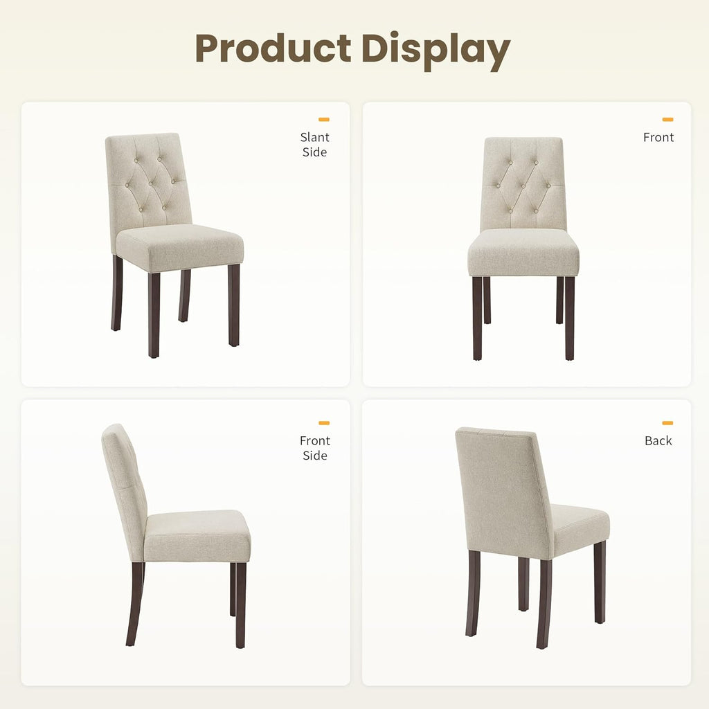 Upholstered Dining Chairs Set of 2, Modern Fabric Dining Chairs with Tufted Design, Kitchen Side Chairs, Farmhouse Dinner Chair with Wood Legs for Kitchen Restaurant Living Room, Beige