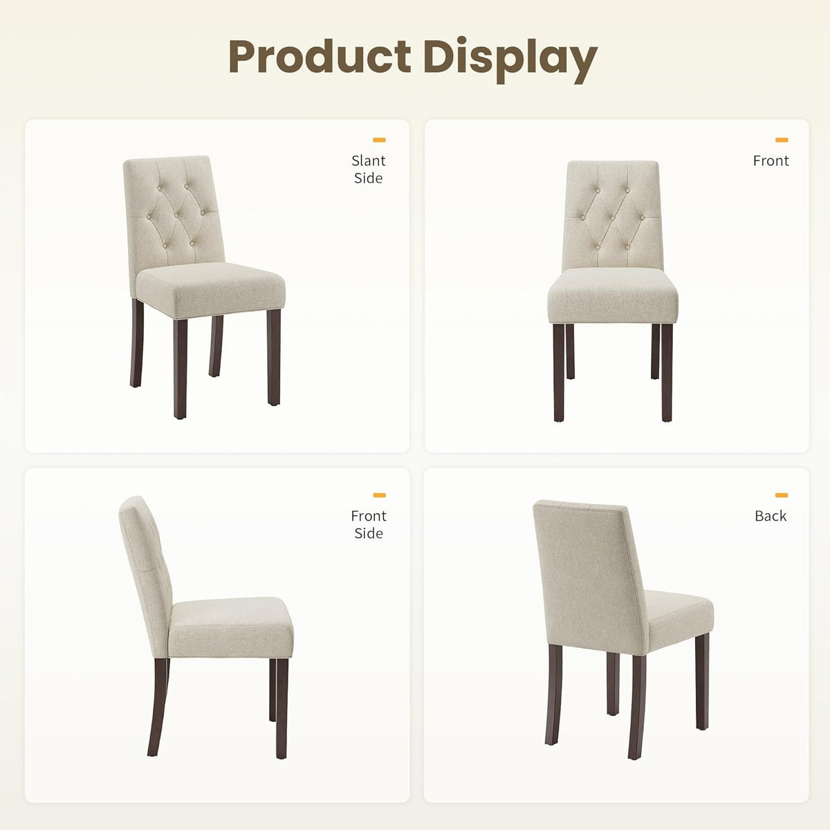 Upholstered Dining Chairs Set of 2, Modern Fabric Dining Chairs with Tufted Design, Kitchen Side Chairs, Farmhouse Dinner Chair with Wood Legs for Kitchen Restaurant Living Room, Beige