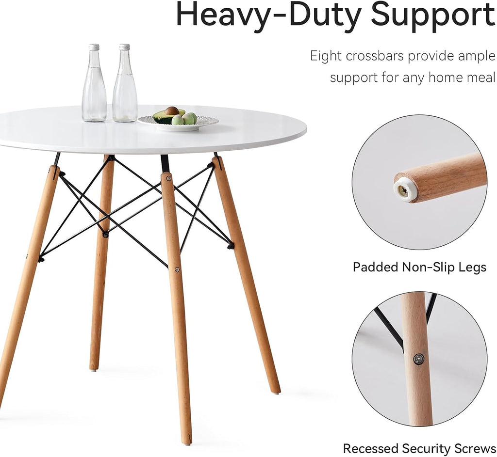5-Piece Round Dining Set, 35.5" Kitchen Table Chairs Set of 4 | Space Saving Furniture, Plastic Seats, Solid Wood Legs, for Living Room Apartment Office Home, White