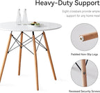 5-Piece Round Dining Set, 35.5" Kitchen Table Chairs Set of 4 | Space Saving Furniture, Plastic Seats, Solid Wood Legs, for Living Room Apartment Office Home, White