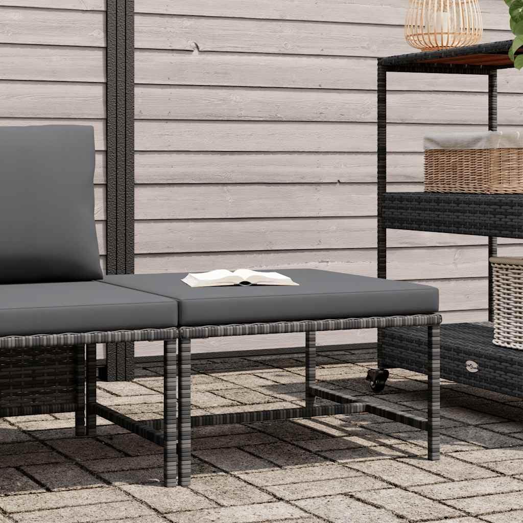 Sectional Patio Footrest, Outdoor Modular Ottoman Footstool with Thick Cushion, Gray PE Rattan Garden Lounge Furniture, Weather-Resistant Steel Frame Seat for Backyard Deck Poolside