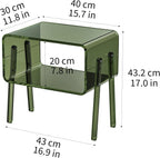 Acrylic Side Table, 2-Tier End Table with Open Storage for Small Spaces, Clear Nightstand Bedside Table with for Bedroom, Living Room (Green, 16.9" × 11.8“ × 17”)