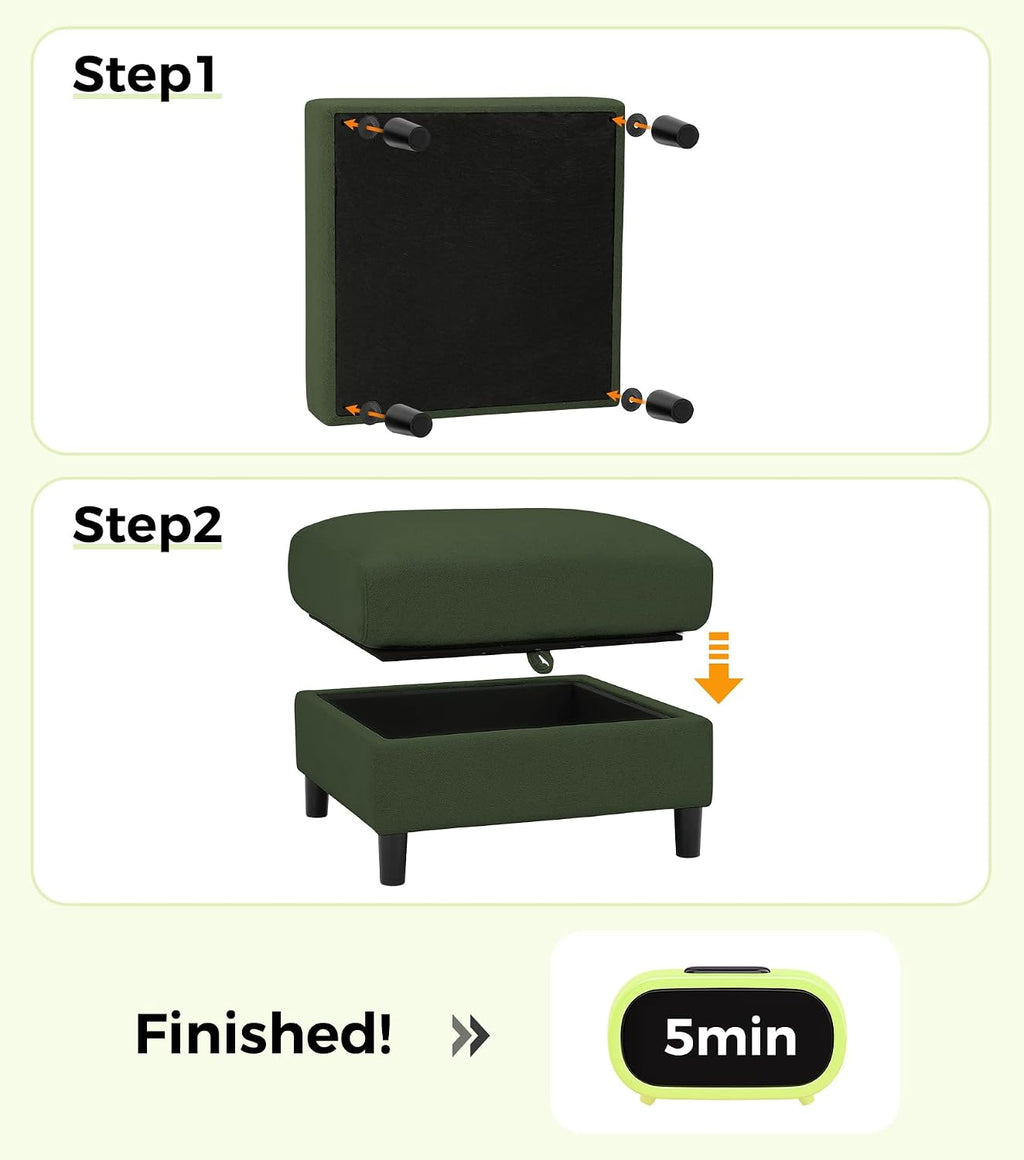Welzona Teddy Storage Ottoman, 26.7"Large Living Room Ottoman, Coffee Table | All-Wood Ottomans with Storage, Tool-Free Setup Bench for Bedroom, for Welzona Loveseat Sofa Couch Living Room Set, Green