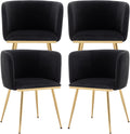 Canxkun Velvet Dining Chairs Set of 4, Barrel Dining Chairs with Gold Metal Legs, Modern Upholstered Dining Room Chair for Dining Room, Kitchen, Vanity (Black)