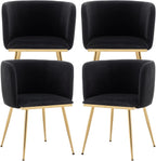 Canxkun Velvet Dining Chairs Set of 4, Barrel Dining Chairs with Gold Metal Legs, Modern Upholstered Dining Room Chair for Dining Room, Kitchen, Vanity (Black)