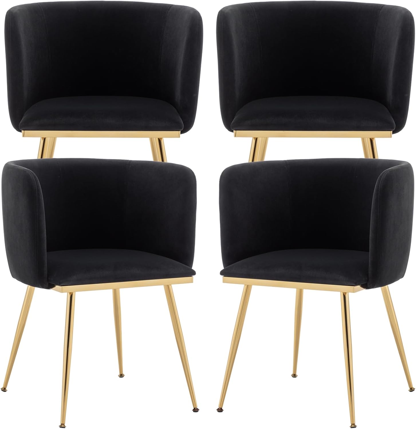 Canxkun Velvet Dining Chairs Set of 4, Barrel Dining Chairs with Gold Metal Legs, Modern Upholstered Dining Room Chair for Dining Room, Kitchen, Vanity (Black)