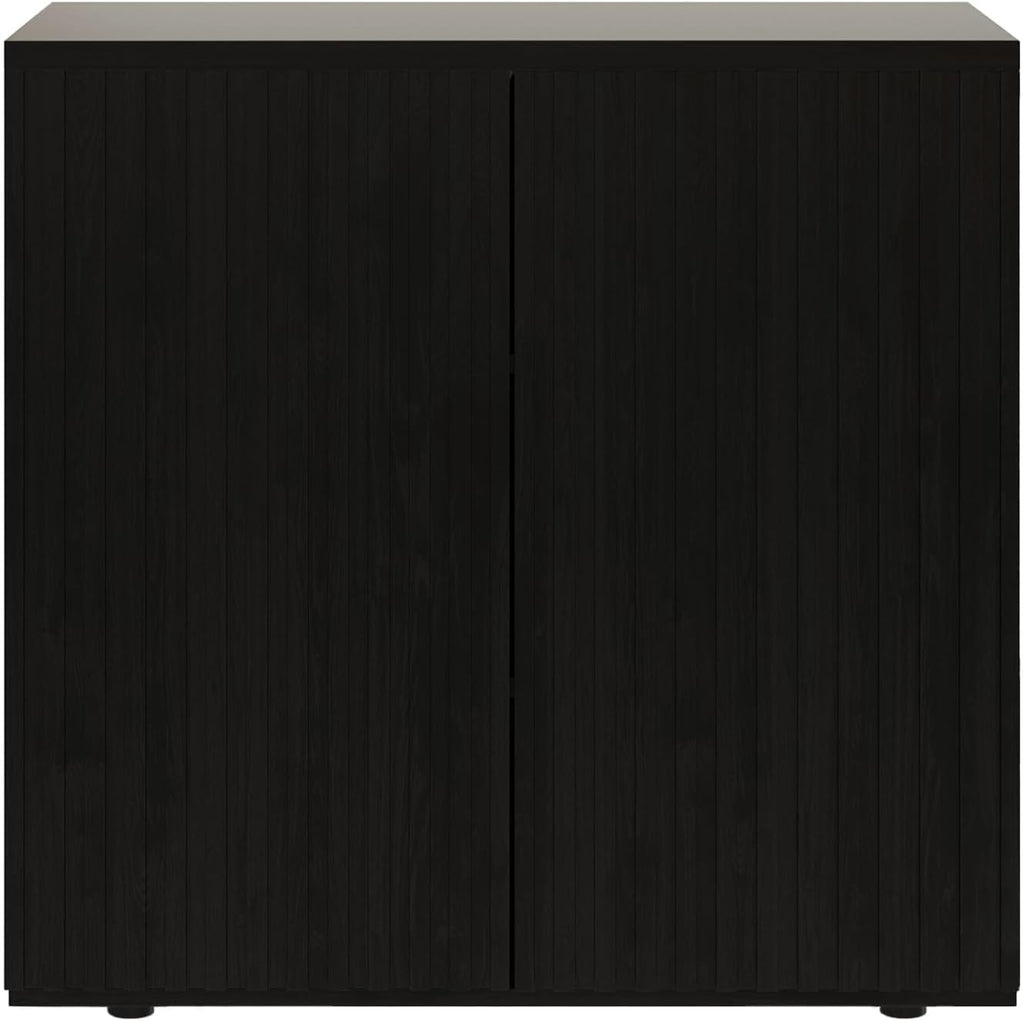 Rophefx Fluted Sideboard Cabinet, Buffet Cabinet with Storage, Credenza Storage Cabinets with Adjustable Shelf, Wood Entryway Cabinets with Pop-up Doors for Living Room, Entryway, Hallway, Black