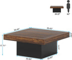 Tribesigns 35.4-Inch Square Coffee Table with LED Light, Modern Wood Coffee Table, Large Center Table for Living Room, Rustic Brown & Black