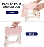 uxcell 9" Folding Step Stool for Adults 275 lbs Capacity Non-Slip Step Stool with Handle Collapsible Foot Stools, Pink Small Stepping Stool for Bathroom, Bedroom, Kitchen