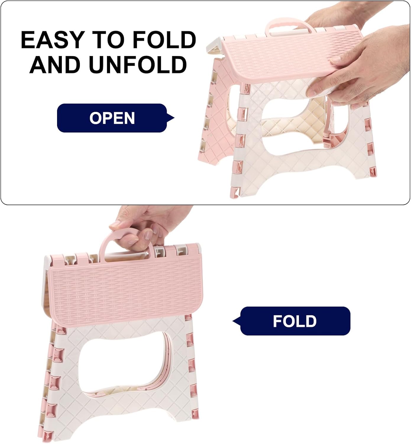 uxcell 9" Folding Step Stool for Adults 275 lbs Capacity Non-Slip Step Stool with Handle Collapsible Foot Stools, Pink Small Stepping Stool for Bathroom, Bedroom, Kitchen