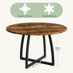 CHOEZON 47.2-Inch Round Dining Table for 4, Kitchen Dining Room Circle Dinner Pedestal Table, Farmhouse Kitchen Table with Retro Brown Tabletop, Curved Black Metal Legs, Easy Assembly TCZ13BFC1