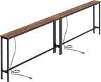 SUPERJARE 102.4 inch Narrow Behind Couch Table with Charging Stations | Power Outlet with USB-C Ports, Extra Storage Behind Sofa,Sofa Table Console Table for Entryway Living room, Rustic Brown