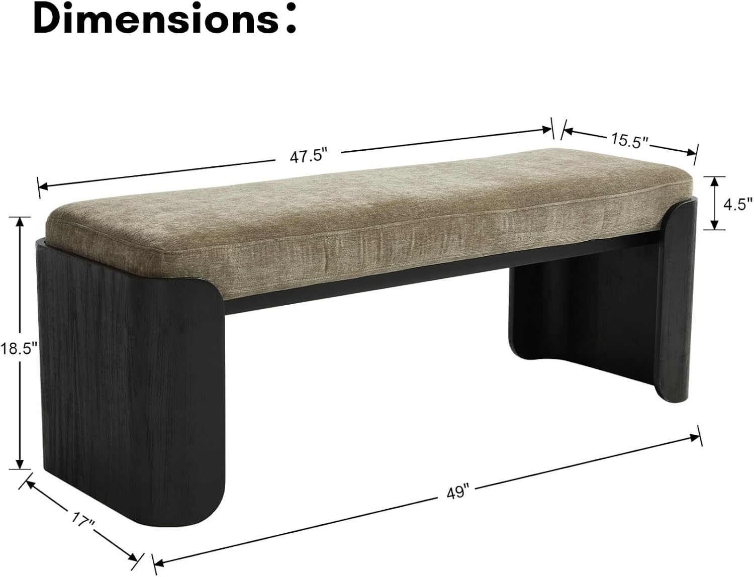 DUOMAY Modern Green Chenille Bedroom Bench, 49" Wide Long Entryway Bench with Solid Wood Legs Upholstered Dining Bench Ottoman for Living Room Indoor