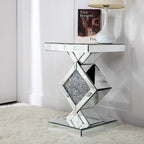 SHYFOY Glass End Tables Living Room, Glam Square Mirrored Side Table with Crushed Fax Diamond Inlay, HD Mirror Pedestal Stand, 24in Height Silver Small Accent Table for Living Room, Fully Assembled