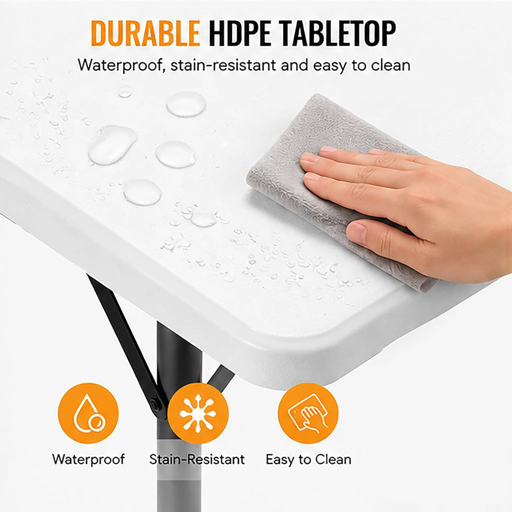 Folding Table, 36in Folding Table Portable with Built-in Handle, Plastic Table with Heavy Duty Steel Legs Supports to 300lbs, Suitable for Party, Camping, Events Indoor&Outdoor Use, White