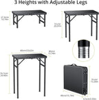 Anbte 2ft Folding Camping Table, 3 Adjustable Height Max 29.5", 23" x 16" | Aluminum Small Folding Table with Storage Net &Portable Handle, Lightweight,for Travel Outdoor Beach Picnic Camping, Black