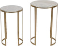 Elegant End Table, Side Table, or Night Stand for Room Decor - Round Metal Accent Table with Marble Top for Small Spaces - Perfect for Home, Bedroom, or Living Room Set of 2 - 22", 20" White & Gold