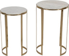 Elegant End Table, Side Table, or Night Stand for Room Decor - Round Metal Accent Table with Marble Top for Small Spaces - Perfect for Home, Bedroom, or Living Room Set of 2 - 22", 20" White & Gold