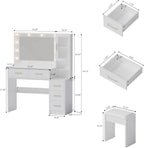 TOKSOM Makeup Vanity with Lights & Charging Station, White Vanity Table with 5 Drawers & Open Storage Shelves, Bedroom Makeup Dressing Table Set for Women Girls