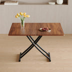 Liftable Folding Dining Table for 4, Adjustable Drop Leaf Table, Multi Functional Coffee Table for Small Spaces, Scratch-Resistant Wood Top with Metal Frame for Apartment Kitchen Living Room