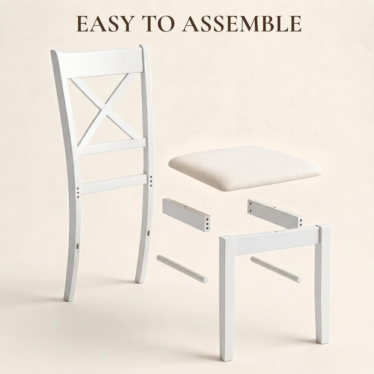 HOMCOM Dining Chairs Set of 2, Upholstered Kitchen Chairs with Rubberwood Frame, Padded Seat and Cross Back for Living Room, Dining Room, Kitchen, White